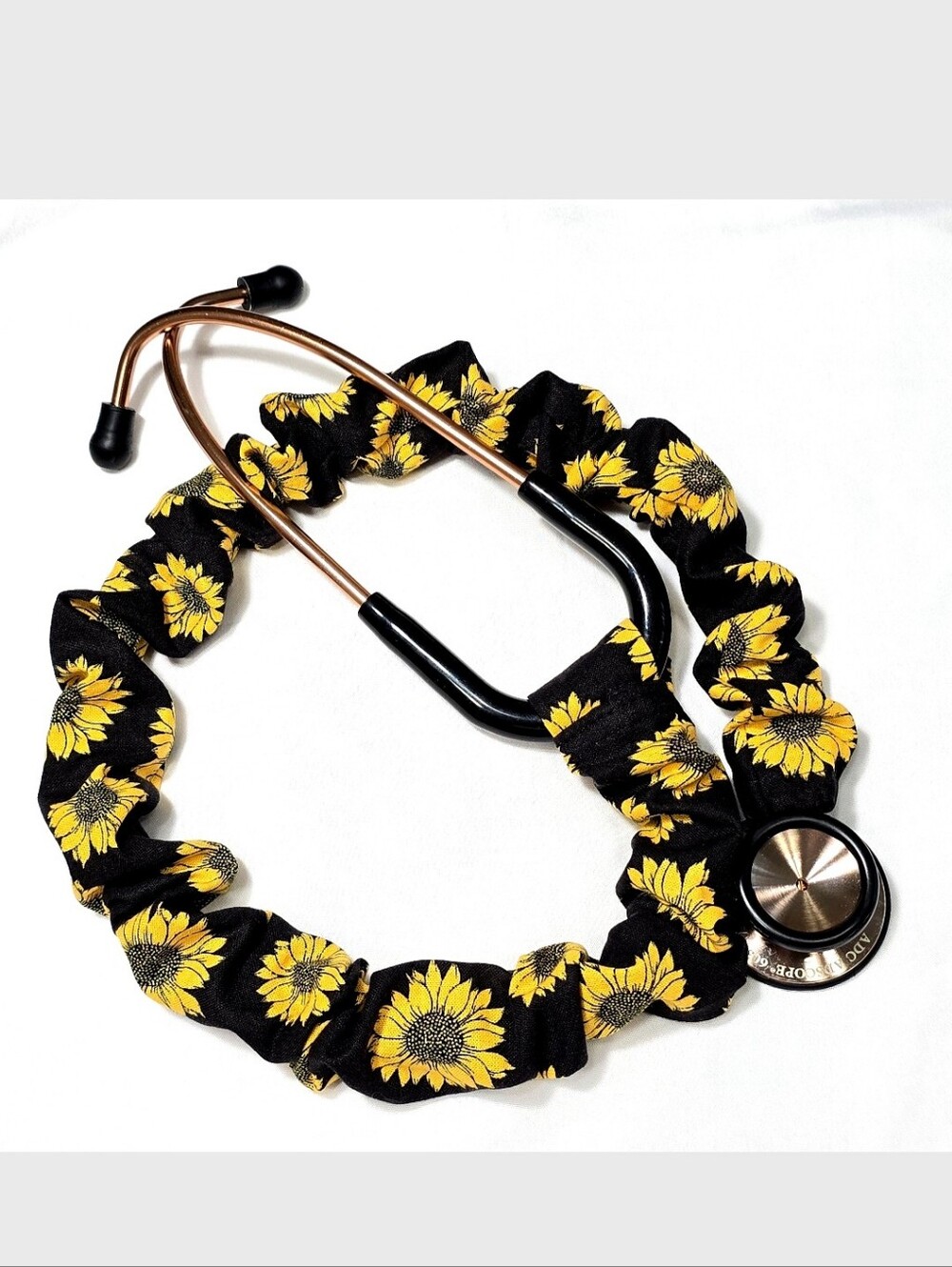 Sunflower Print Stethoscope Cover Scrunchie - Black & Yellow